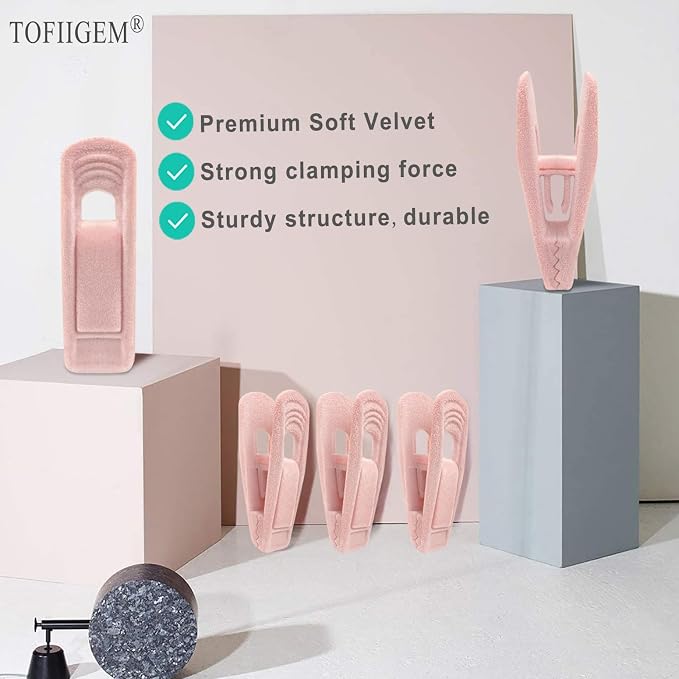 Light Pink Velvet Hangers Clips 20 PCS, Non-Slip Velvet Clip - Image 6