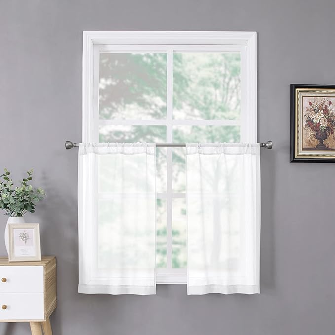 Tollpiz Short Sheer Tier Curtains Linen Textured Half Kitchen Curtain Sheers by Tollpiz