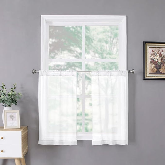 Tollpiz Short Sheer Tier Curtains Linen Textured Half Kitchen Curtain Sheers by Tollpiz