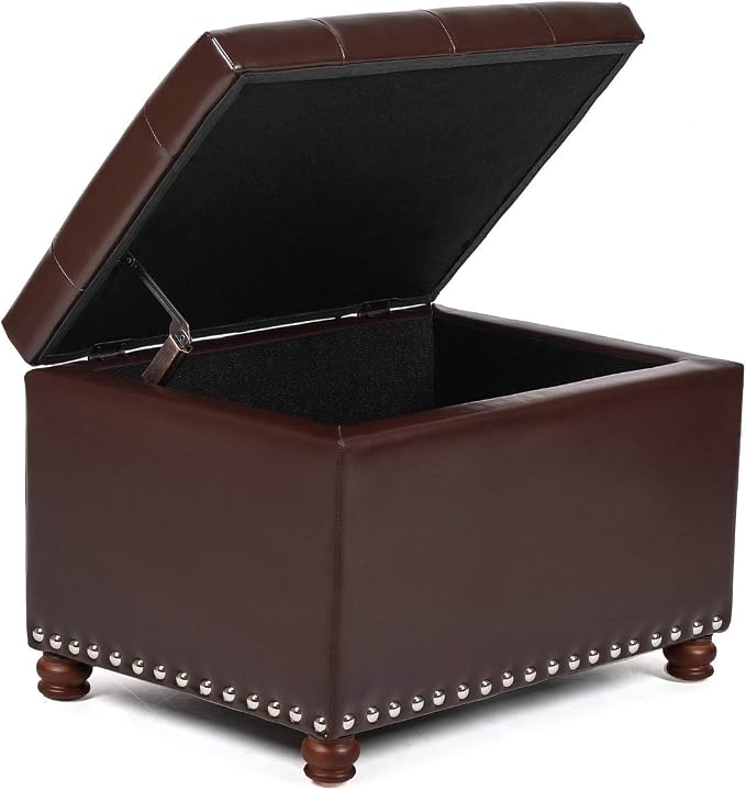 Leather Storage Ottoman Bench Foot Rest Stool - Image 4