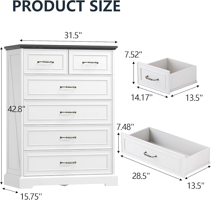6 Drawer Dresser for Bedroom, Rustic Farmhouse Dresser - Image 2