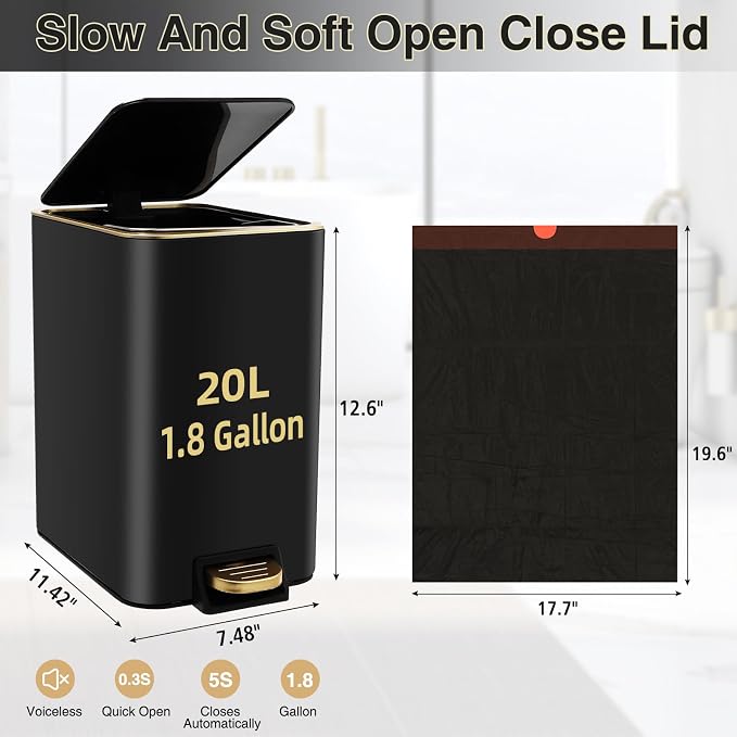 Small Bathroom Trash Can with Lid Soft Close, 1.8 Gallon Stainless Steel - Image 5