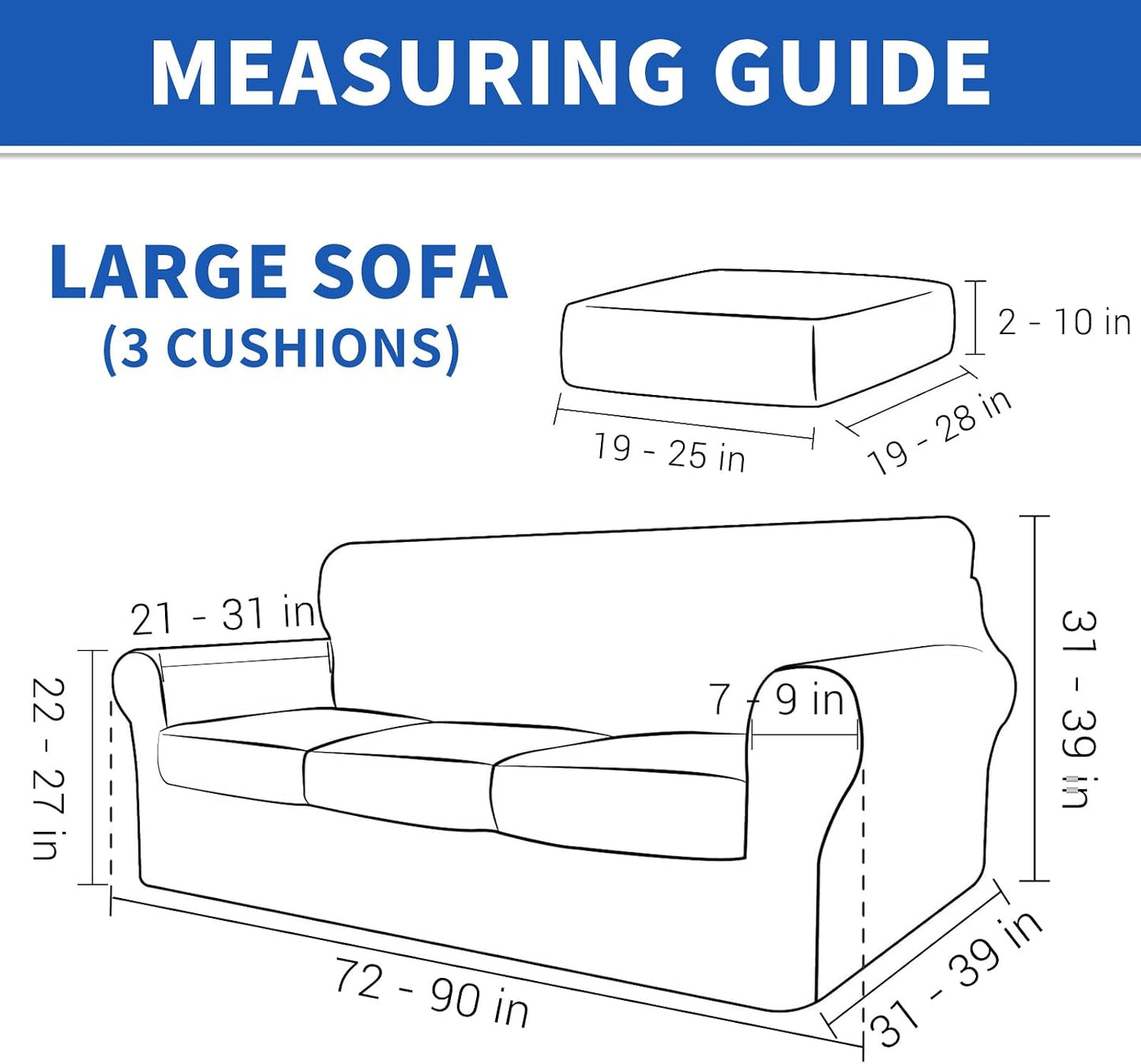 ZNSAYOTX 4 Piece Sofa Covers for 3 Cushion Couch, Super Soft Couch Slipcovers with Seat Cushion Cover Thick Durable, Spandex Blend High Stretch & Bottom Ties Furniture Sofa, Dark Grey