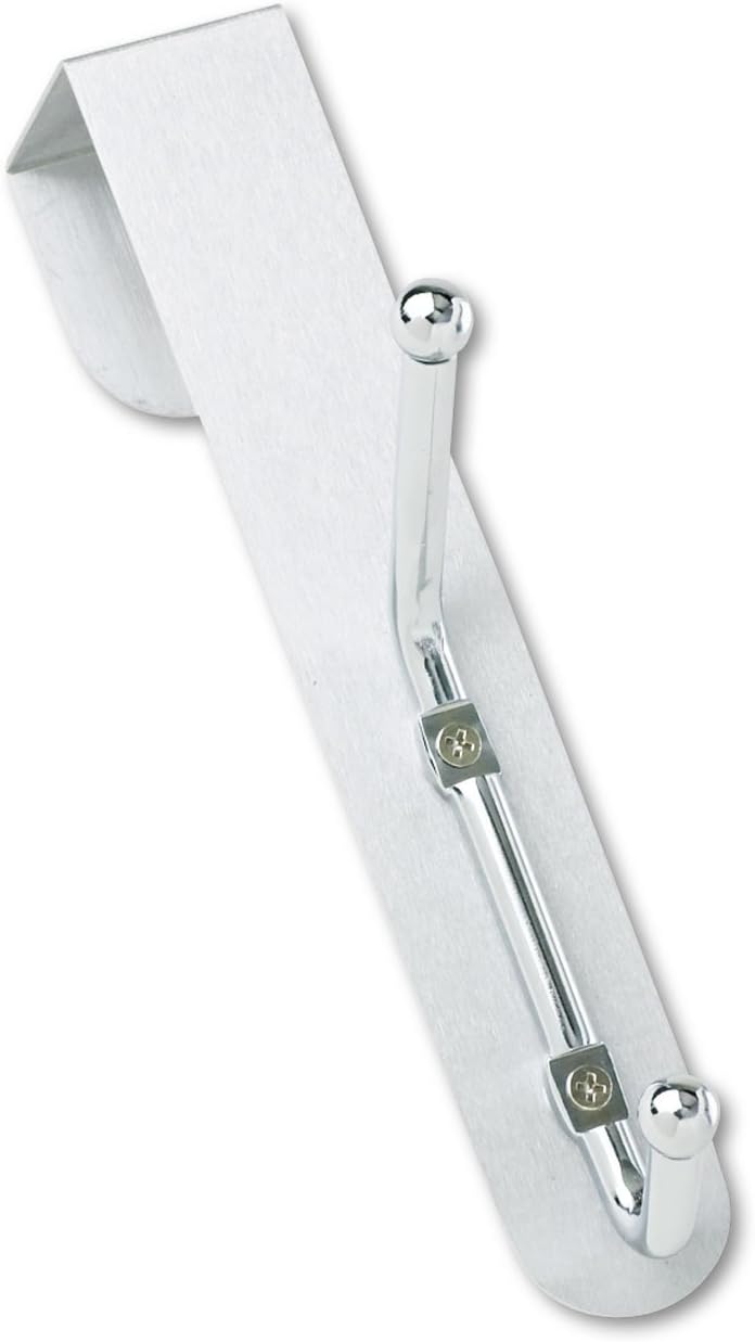Safco Over-The-Door Double Coat Hook, Chrome-Plated Steel, Satin Aluminum Bas...