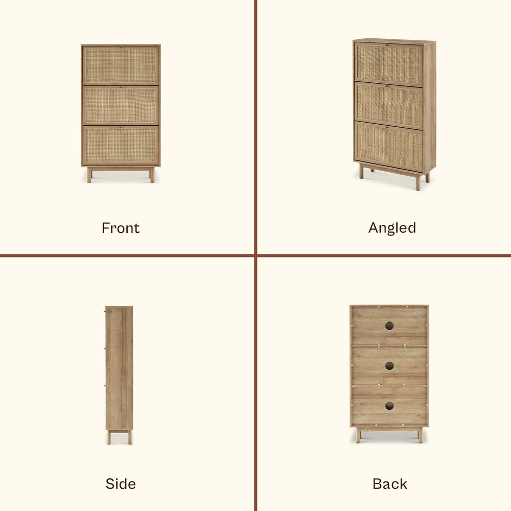 mopio Hannah Shoe Cabinet, Natural Rattan Farmhouse Shoe Storage Organizer, 3...
