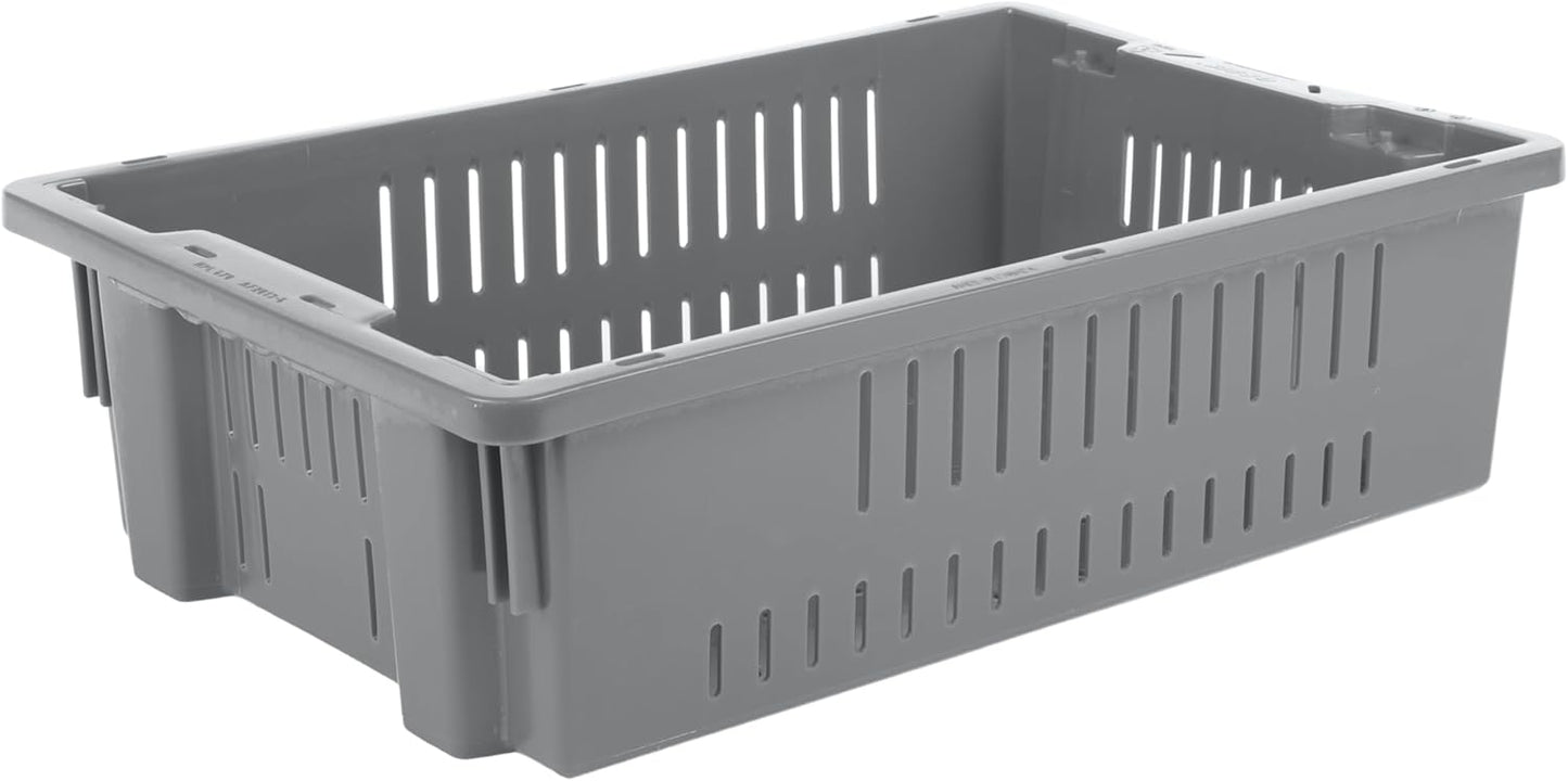 Hudson Exchange 20 x 13 x 5.6" (4 Pack, 4.5 Gallon) Agricultural Nest and Stack Vented Crate Handled Storage Container Tote, Gray