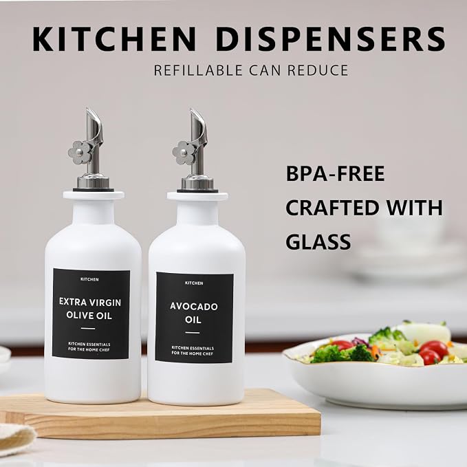 HOMCDALY Olive Oil Dispenser for Kitchen, 11.8oz Glass kitchen Dispenser Bottle - Image 2