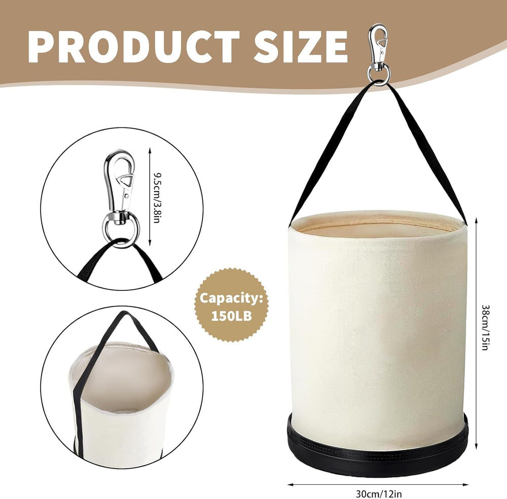 3 Pack Utility Canvas Bucket with Plastic Bottom and Metal Hook 15" x 12...