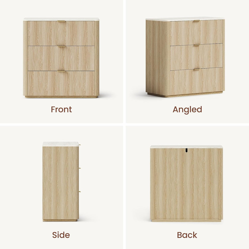 ModernMate 3 Drawer Dresser with Curved Profile & Faux Travertine Texture...