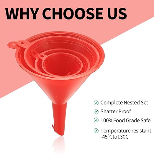 XhjzgcTec 8 Pcs Plastic Funnel Set, Oil Funnels - Image 4