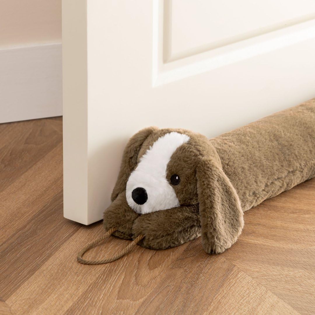 Door Draft Stopper Blocks Hot and Cold Air, 38", Coffee Dog | Blocks Wind and Noise, Weighted Sand and Cotton Filling, Convenient Hanging Loop for Storage, Adorable Animal Design