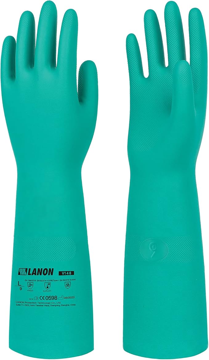 LANON Nitrile Chemical Resistant Gloves, Reusable Heavy Duty Safety Work Gloves by LANONProtection