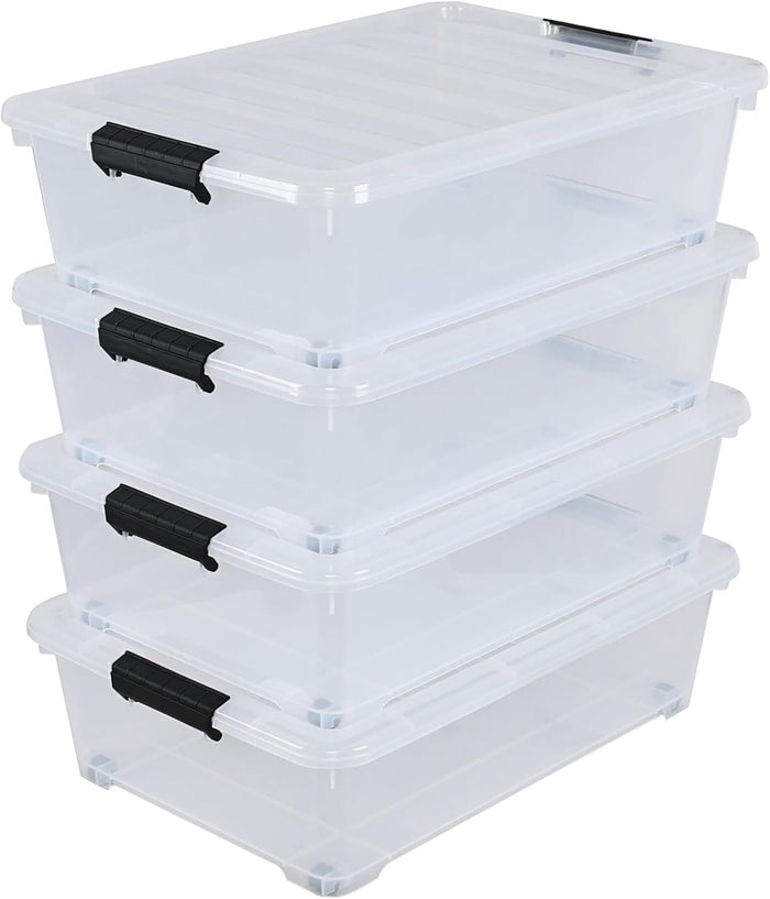 Xyskin 25 Qt Underbed Storage Bins with Wheels, 4-Pack Under Bed Container