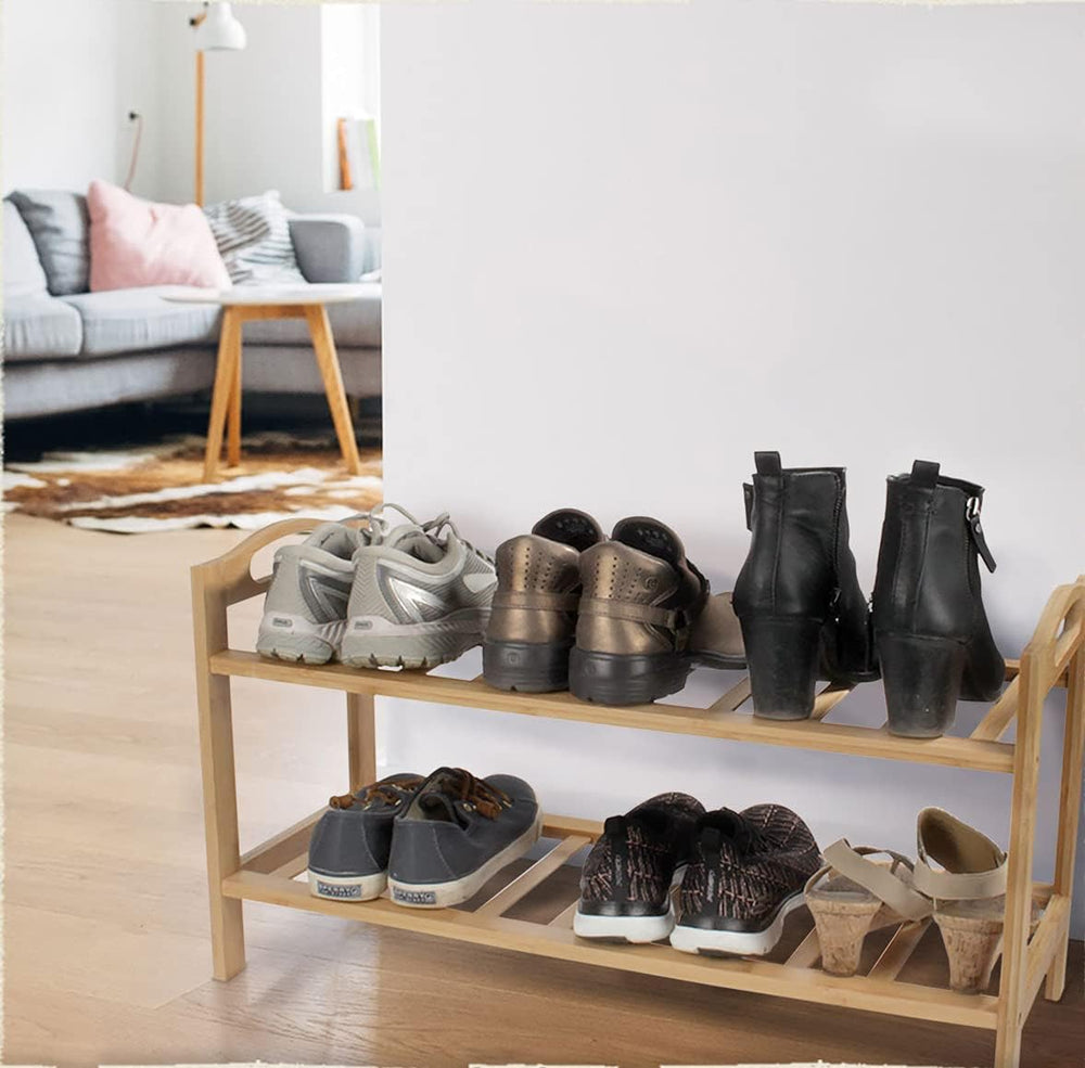 BambooMN 3-Tier Bamboo Wood Shoe Rack, for Entryway or Doorway - Natural Fini...
