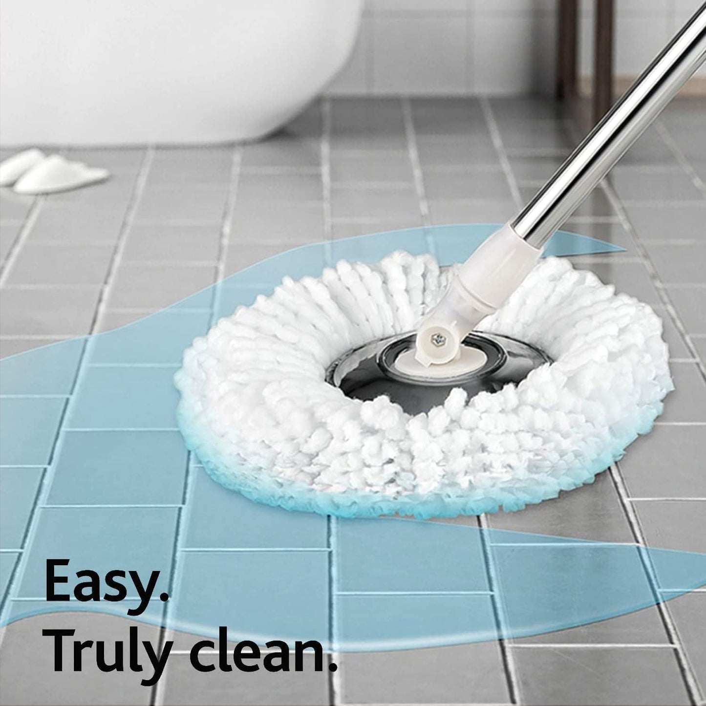 Spin Mop Replacement Handle,360°Spin Mop Pole Handle Replacement Rotating Telescopic Stick for Head Replace, 2 Microfiber Mop,37-to-61 inch Mop Stick Spinning Household Cleaning Accessories for Home
