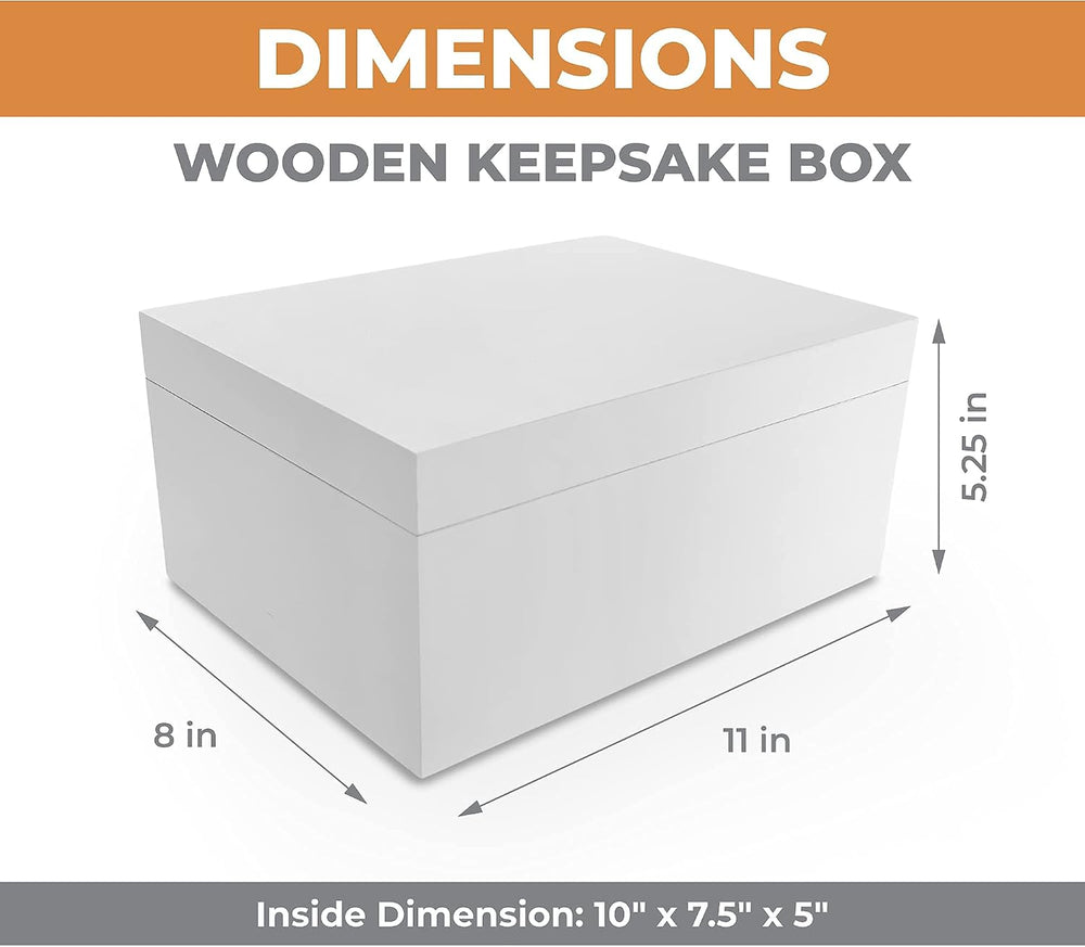 Blake & Lake Large Wooden Keepsake Box - White, Hinged Lid - Decorative S...