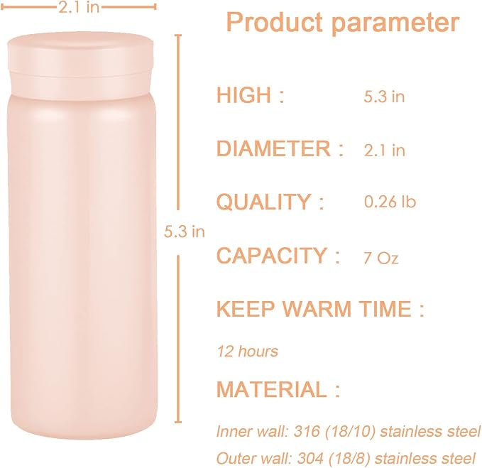 Mini Thermos Cute Water Bottle - 7 oz Tiny Insulated Vacuum 18/10 Stainless - Image 2