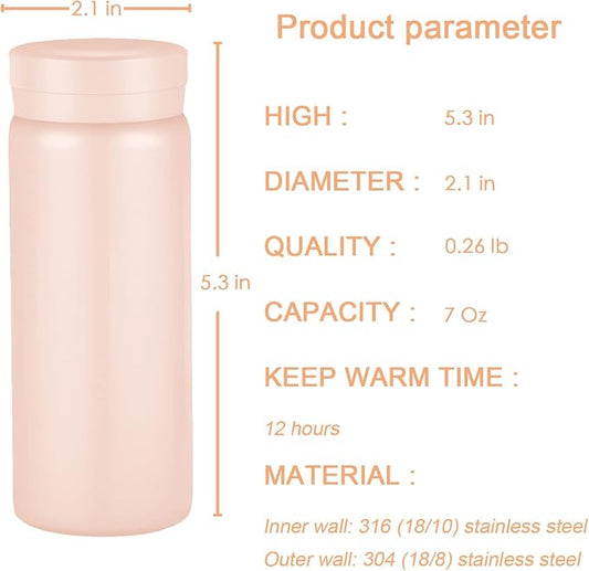 Mini Thermos Cute Water Bottle - 7 oz Tiny Insulated Vacuum 18/10 Stainless - Image 2