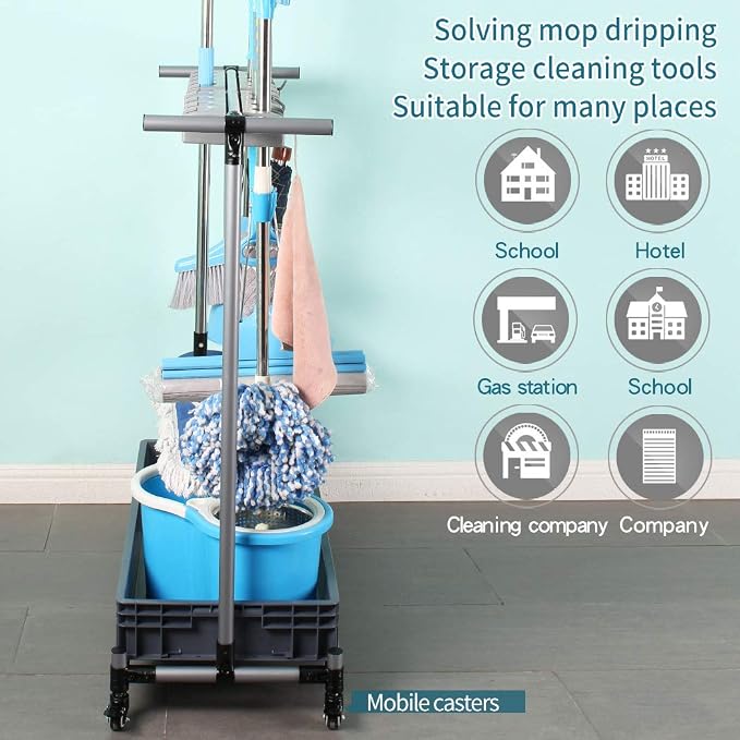 broom and mop holder put wet mops movable Commercial mop rack cleaning tool - Image 3