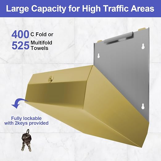 Paper Towel Dispenser Wall Mount, Brushed Gold Stainless Steel Commercial Paper - Image 2