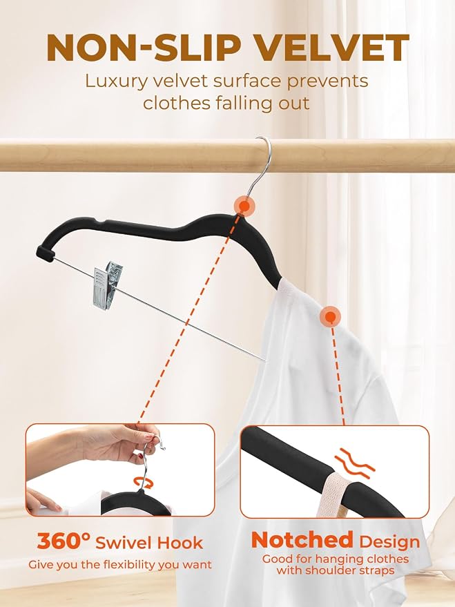 HOUSE DAY Velvet Skirt Hangers 24 Pack, Space Saving Slim Shorts Hanger - Image 6