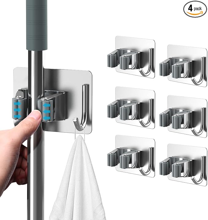 Mop Broom Holder No Drill, Mop Broom Organizer Wall Mounted Heavy Duty by HOMEASY