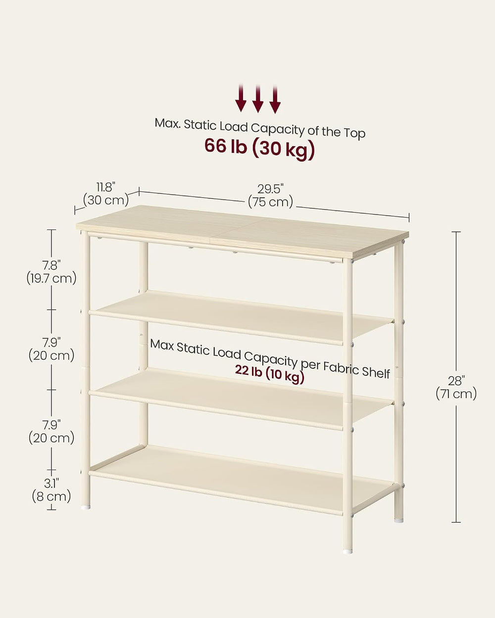 VASAGLE 4-Tier Shoe Rack, 9-12 Pairs, Steel Frame