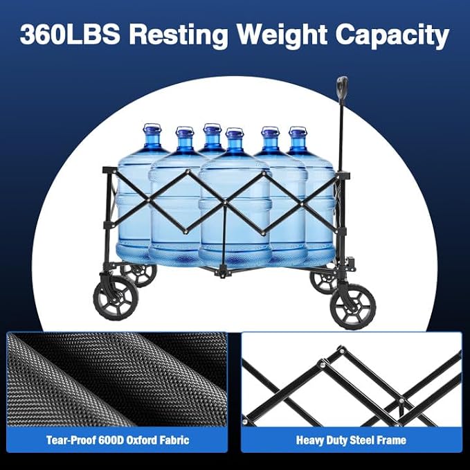 Moon Lence Collapsible Folding Wagon Cart Heavy Duty Folding Garden Portable - Image 7