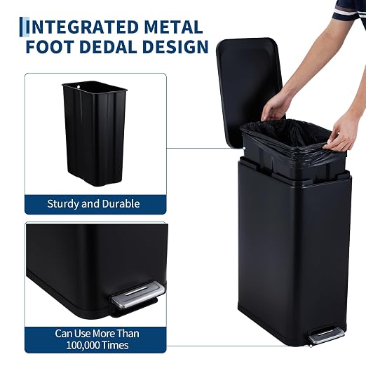 Garvee 13 Gallon Kitchen Trash Can, Stainless Steel Step Garbage Bin - Image 3
