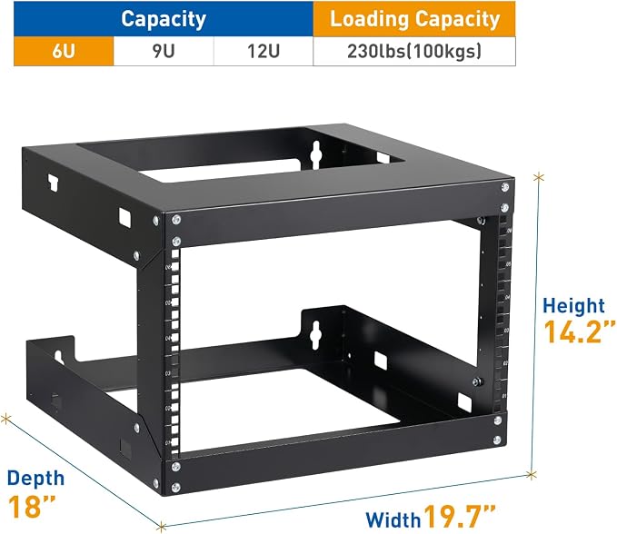 6U Wall Mount Rack Open Frame 19 Inch Server Equipment Network Cabinet 18 - Image 2
