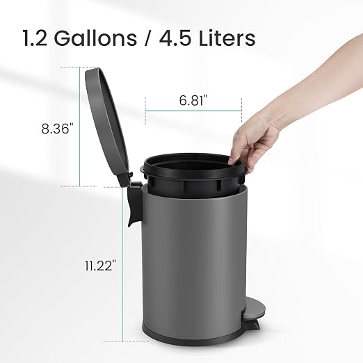 Cesun 1.2 Gallons Small Gray Trash Can, Bathroom Garbage Can - Image 6