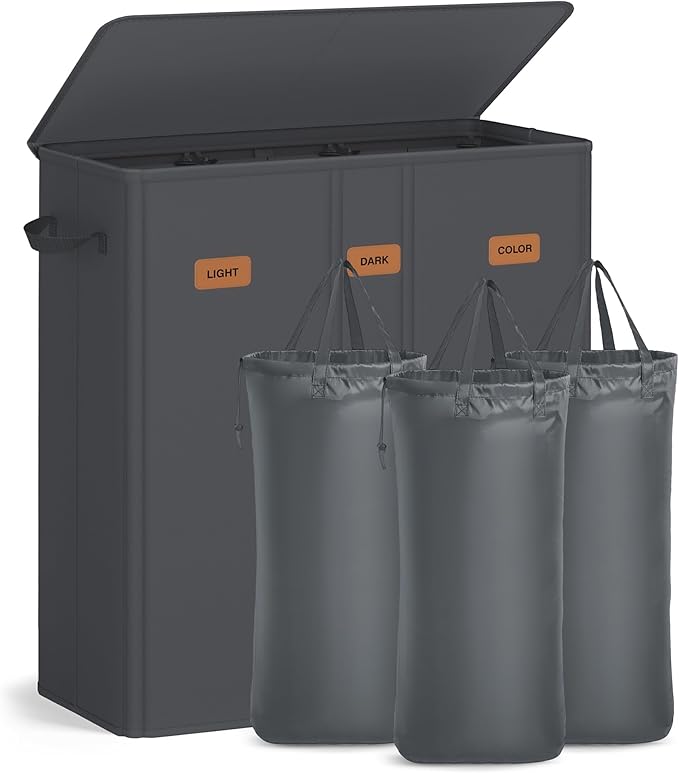 SONGMICS 42.2 Gallon Laundry Hamper, 3-Compartment Laundry Basket Sorter by SONGMICSbySONGMICSHOME
