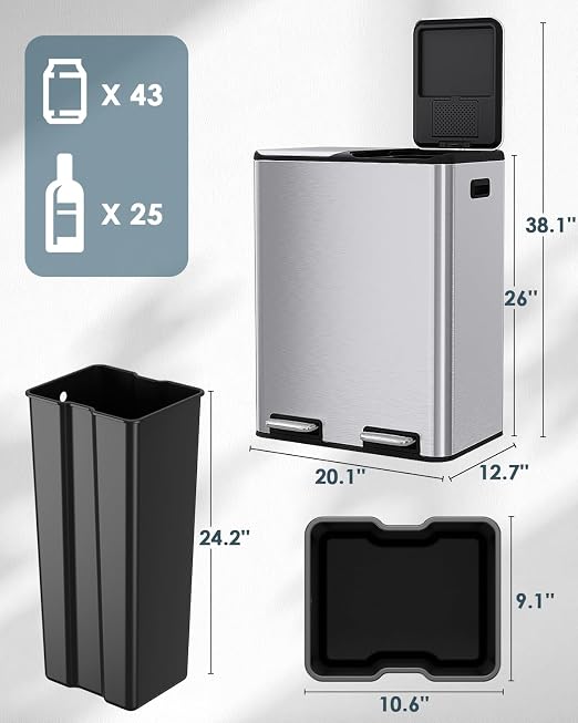 Arlopu 16Gal Dual Trash Can w/2 Built-in Box - Image 2