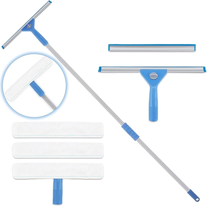Window Squeegee Washing Kit for High Window, Shower Glass Door, Mirror Cleaning by AMERWASHPLUS