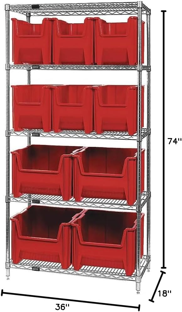 Quantum Storage Systems WR5-600800RD 5-Tier Complete Wire Shelving System wit...