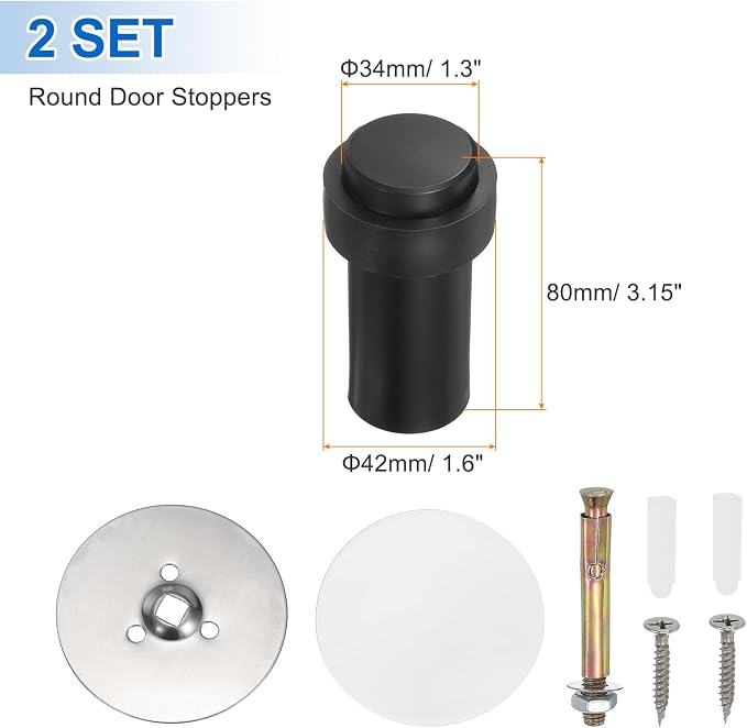 PATIKIL 2Set Round Door Stoppers, 80mm Stainless Steel Door Stop Doorstop Wedge - Image 2