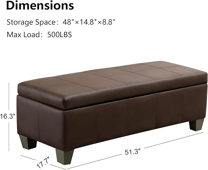 51 Inch Brown Faux Leather Ottoman - Image 3