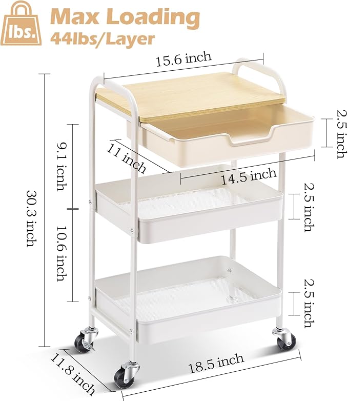 TOOLF 3-Tier Metal Utility Rolling Cart - Image 7