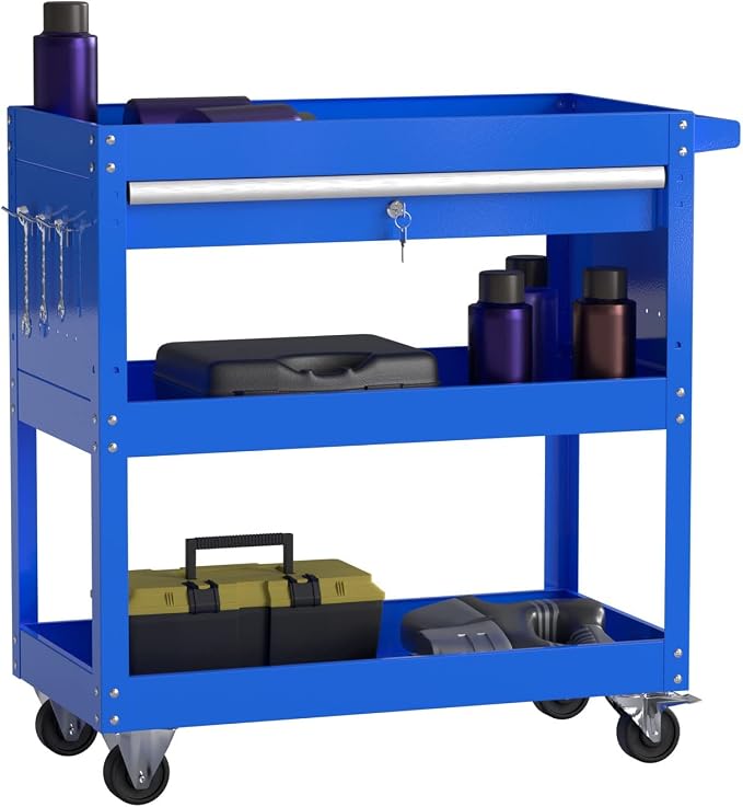 3 Tier Rolling Tool Cart Utility Cart on Wheels, Heavy Duty Tool Chest Storage by Maemttes