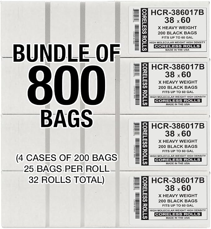 Aluf Plastics High Density Trash Bags, 60 Gallon, 17 Micron, - Image 2