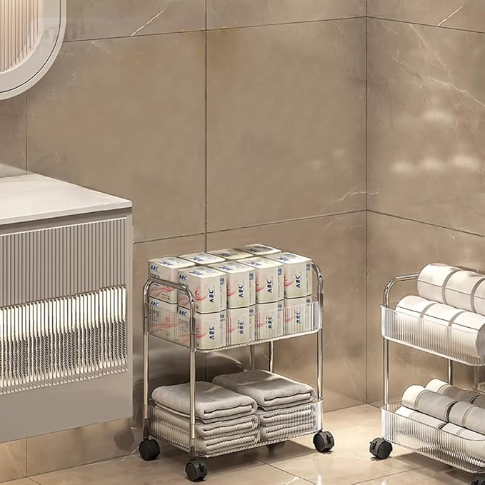 2-Tier Utility Rolling Cart Storage Organizer Sofa Side Table - Image 4