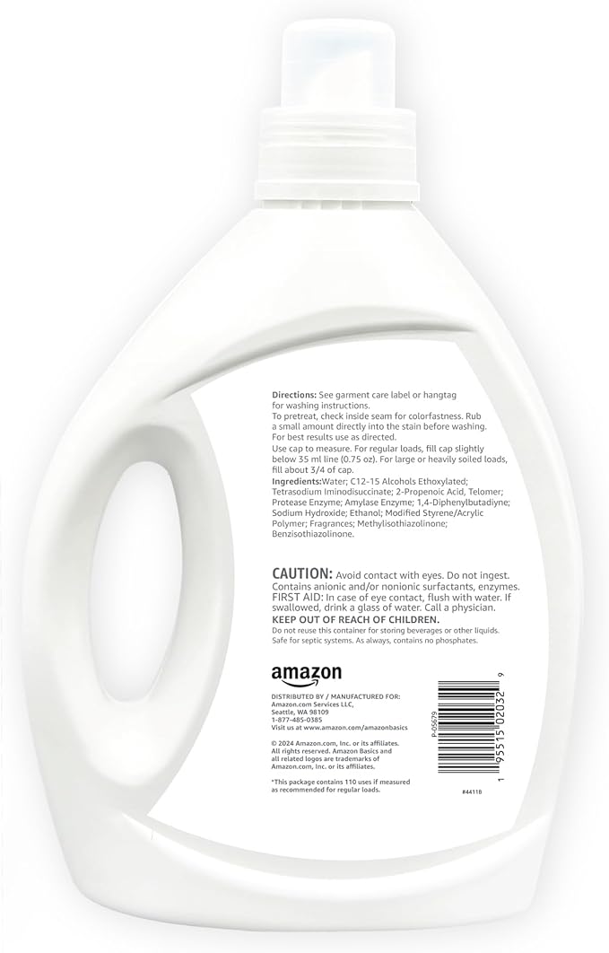 Amazon Basics Concentrated Liquid Laundry Detergent, Free of Perfumes & Clear - Image 2