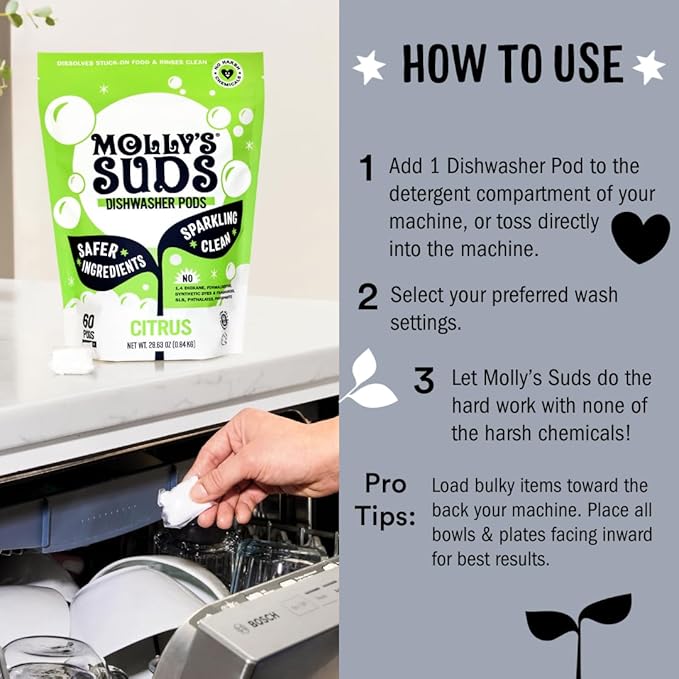 Molly's Suds Dishwasher Pods | Clean Dishwasher Detergent, Cuts Grease & Rinses - Image 6