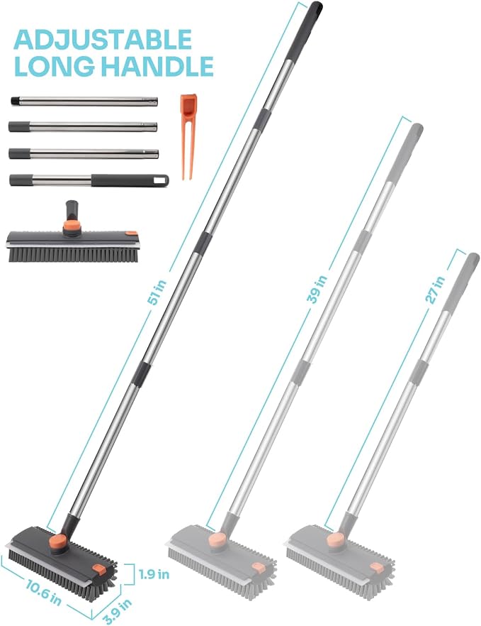 3-in-1 Floor Scrub Brush with Long Handle, Scrape and Heavy-Duty Stiff Bristle - Image 3