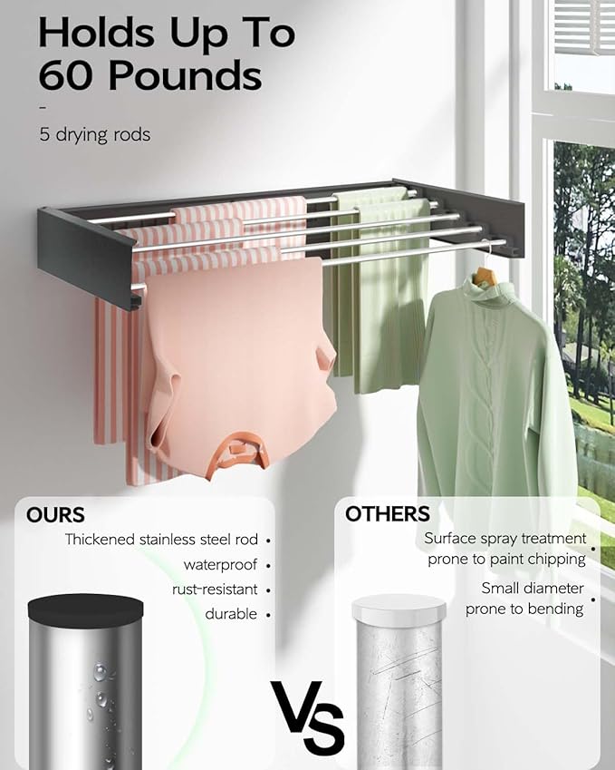 Wall Mounted Clothes Drying Rack 32", Foldable Wall Mount Laundry Rack Folding - Image 4