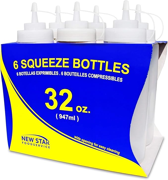 New Star Foodservice Squeeze Bottles, Wide Mouth, 32 oz by NewStarFoodservice