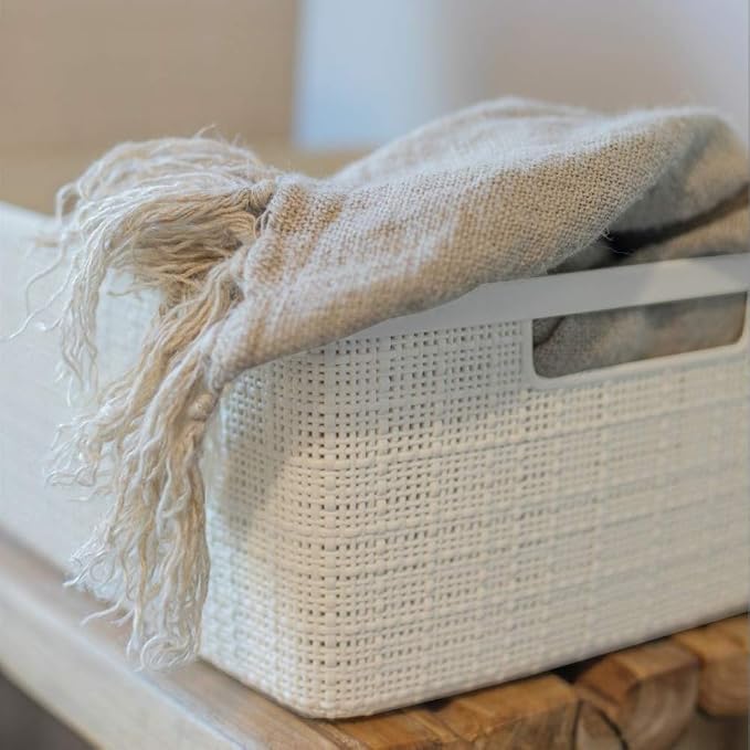Curver Set of 6 Jute Medium Decorative Plastic Organization and Storage Baskets - Image 8