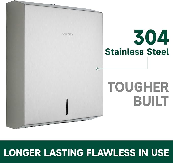 Commercial Paper Towel Dispenser Wall Mount 400-Sheet Capacity Brushed - Image 5