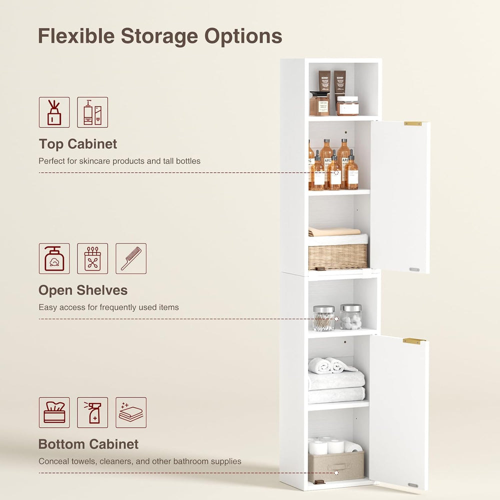 AKMAKM 59.1" Tall Slim Bathroom Storage Cabinet White | Freestanding or ...