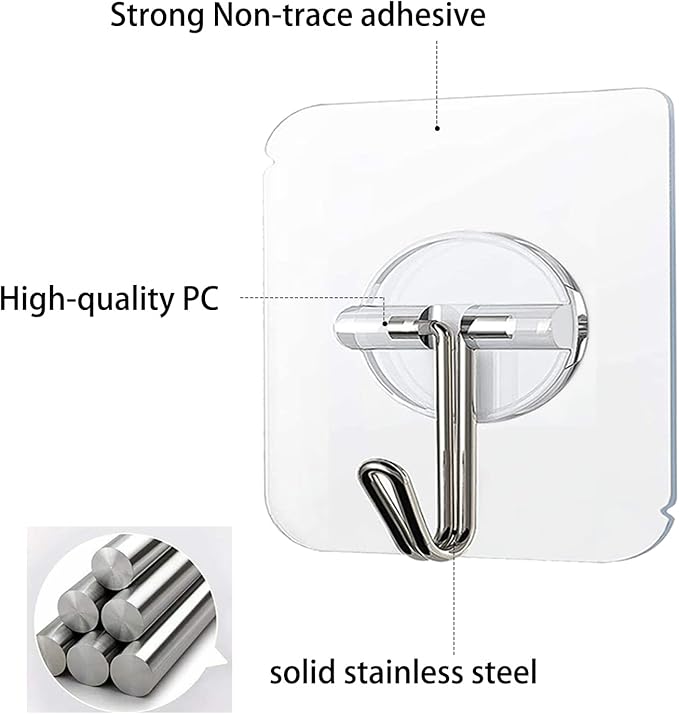 COLOGO 100 Pack Adhesive Hooks 24lb Heavy Duty Self Adhesive Hooks, Transparent - Image 4